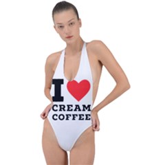 I Love Cream Coffee Backless Halter One Piece Swimsuit by ilovewhateva