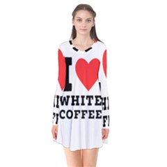 I Love White Coffee Long Sleeve V-neck Flare Dress by ilovewhateva