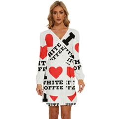 I Love White Coffee Long Sleeve Waist Tie Ruffle Velvet Dress by ilovewhateva