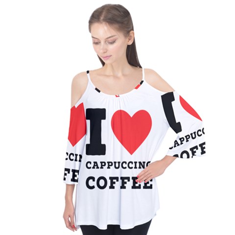 I Love Cappuccino Coffee Flutter Sleeve Tee  by ilovewhateva