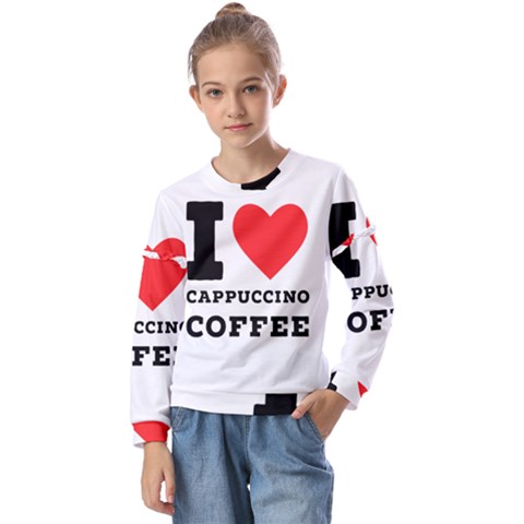 I Love Cappuccino Coffee Kids  Long Sleeve Tee With Frill  by ilovewhateva