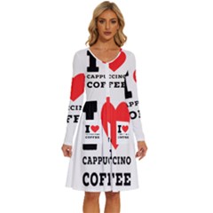 I Love Cappuccino Coffee Long Sleeve Dress With Pocket by ilovewhateva