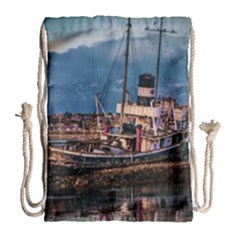 End Of The World: Nautical Memories At Ushuaia Port, Argentina Drawstring Bag (large)