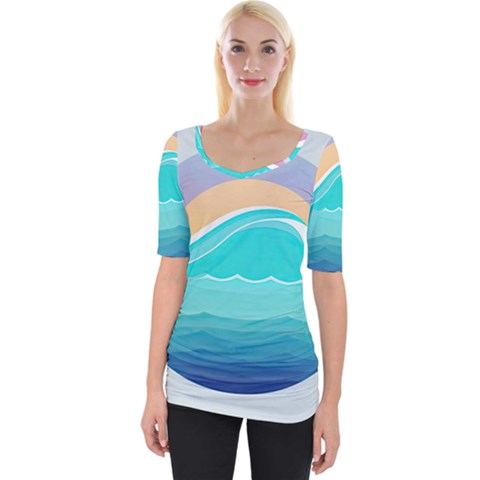 Tsunami Tidal Wave Minimalist Logo Ocean Sea Wide Neckline Tee by Wav3s