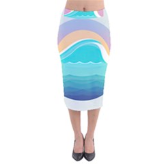 Tsunami Tidal Wave Minimalist Logo Ocean Sea Velvet Midi Pencil Skirt