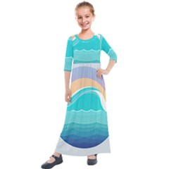 Tsunami Tidal Wave Minimalist Logo Ocean Sea Kids  Quarter Sleeve Maxi Dress by Wav3s