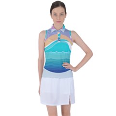 Tsunami Tidal Wave Minimalist Logo Ocean Sea Women s Sleeveless Polo Tee