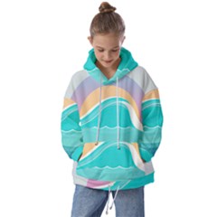 Tsunami Tidal Wave Minimalist Logo Ocean Sea Kids  Oversized Hoodie