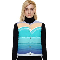 Tsunami Tidal Wave Minimalist Logo Ocean Sea Women s Short Button Up Puffer Vest