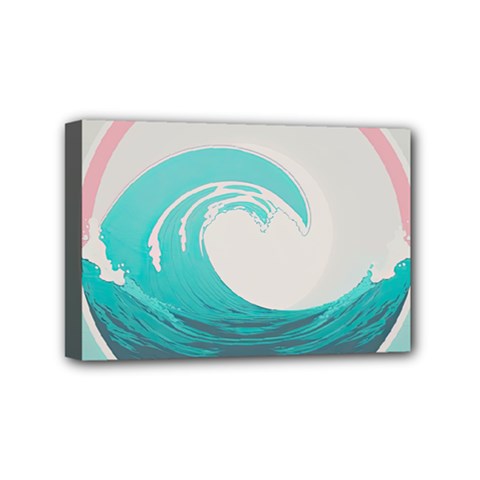 Waves Tidal Ocean Sea Tsunami Wave Minimalist Mini Canvas 6  x 4  (Stretched)