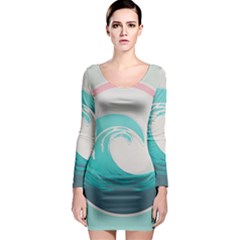 Waves Tidal Ocean Sea Tsunami Wave Minimalist Long Sleeve Bodycon Dress