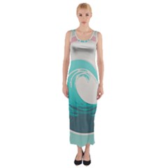 Waves Tidal Ocean Sea Tsunami Wave Minimalist Fitted Maxi Dress