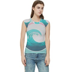 Waves Tidal Ocean Sea Tsunami Wave Minimalist Women s Raglan Cap Sleeve Tee