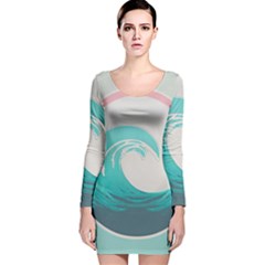 Waves Tidal Ocean Sea Tsunami Wave Minimalist Long Sleeve Velvet Bodycon Dress