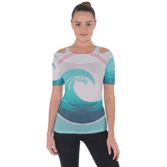 Waves Tidal Ocean Sea Tsunami Wave Minimalist Shoulder Cut Out Short Sleeve Top by Wav3s