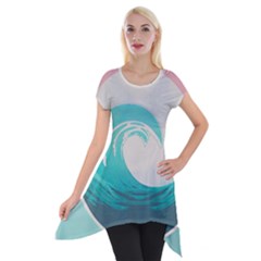 Waves Tidal Ocean Sea Tsunami Wave Minimalist Short Sleeve Side Drop Tunic