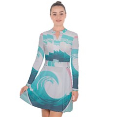 Waves Tidal Ocean Sea Tsunami Wave Minimalist Long Sleeve Panel Dress