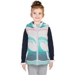 Waves Tidal Ocean Sea Tsunami Wave Minimalist Kids  Hooded Puffer Vest