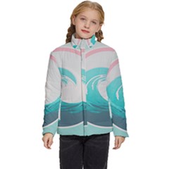 Waves Tidal Ocean Sea Tsunami Wave Minimalist Kids  Puffer Bubble Jacket Coat