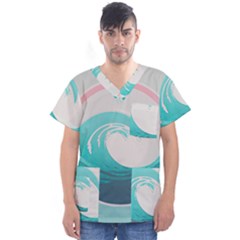 Waves Tidal Ocean Sea Tsunami Wave Minimalist Men s V-Neck Scrub Top