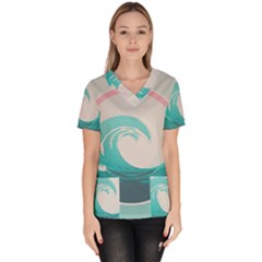 Waves Tidal Ocean Sea Tsunami Wave Minimalist Women s V-Neck Scrub Top