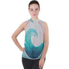 Waves Tidal Ocean Sea Tsunami Wave Minimalist Mock Neck Chiffon Sleeveless Top