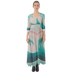 Waves Tidal Ocean Sea Tsunami Wave Minimalist Button Up Boho Maxi Dress