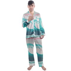 Waves Tidal Ocean Sea Tsunami Wave Minimalist Men s Long Sleeve Satin Pajamas Set by Wav3s