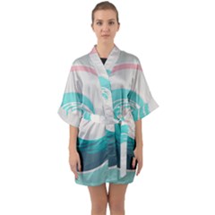 Waves Tidal Ocean Sea Tsunami Wave Minimalist Half Sleeve Satin Kimono 