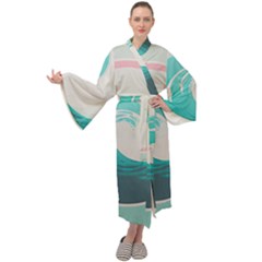 Waves Tidal Ocean Sea Tsunami Wave Minimalist Maxi Velvet Kimono