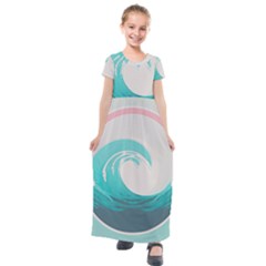 Waves Tidal Ocean Sea Tsunami Wave Minimalist Kids  Short Sleeve Maxi Dress