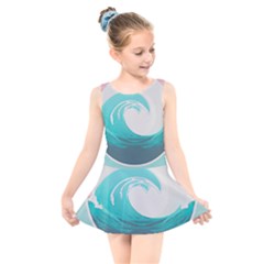 Waves Tidal Ocean Sea Tsunami Wave Minimalist Kids  Skater Dress Swimsuit