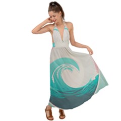 Waves Tidal Ocean Sea Tsunami Wave Minimalist Backless Maxi Beach Dress