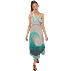 Waves Tidal Ocean Sea Tsunami Wave Minimalist Halter Tie Back Dress 