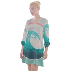 Waves Tidal Ocean Sea Tsunami Wave Minimalist Open Neck Shift Dress