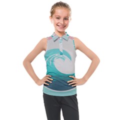 Waves Tidal Ocean Sea Tsunami Wave Minimalist Kids  Sleeveless Polo Tee