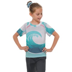 Waves Tidal Ocean Sea Tsunami Wave Minimalist Kids  Mesh Piece Tee