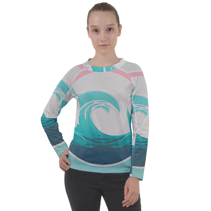 Waves Tidal Ocean Sea Tsunami Wave Minimalist Women s Long Sleeve Raglan Tee