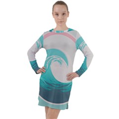 Waves Tidal Ocean Sea Tsunami Wave Minimalist Long Sleeve Hoodie Dress