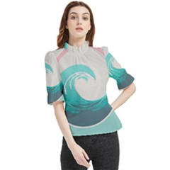 Waves Tidal Ocean Sea Tsunami Wave Minimalist Frill Neck Blouse