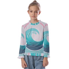 Waves Tidal Ocean Sea Tsunami Wave Minimalist Kids  Frill Detail Tee