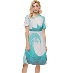 Waves Tidal Ocean Sea Tsunami Wave Minimalist Button Top Knee Length Dress