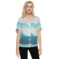 Waves Tidal Ocean Sea Tsunami Wave Minimalist Bow Sleeve Button Up Top