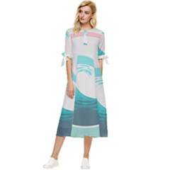 Waves Tidal Ocean Sea Tsunami Wave Minimalist Bow Sleeve Chiffon Midi Dress