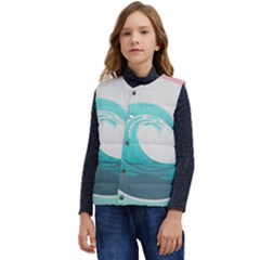 Waves Tidal Ocean Sea Tsunami Wave Minimalist Kid s Short Button Up Puffer Vest	