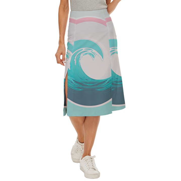 Waves Tidal Ocean Sea Tsunami Wave Minimalist Midi Panel Skirt