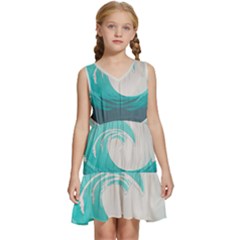 Waves Tidal Ocean Sea Tsunami Wave Minimalist Kids  Sleeveless Tiered Mini Dress