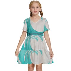 Waves Tidal Ocean Sea Tsunami Wave Minimalist Kids  Short Sleeve Tiered Mini Dress