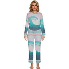 Waves Tidal Ocean Sea Tsunami Wave Minimalist Womens  Long Sleeve Lightweight Pajamas Set