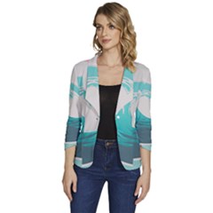 Waves Tidal Ocean Sea Tsunami Wave Minimalist Women s One-Button 3/4 Sleeve Short Jacket